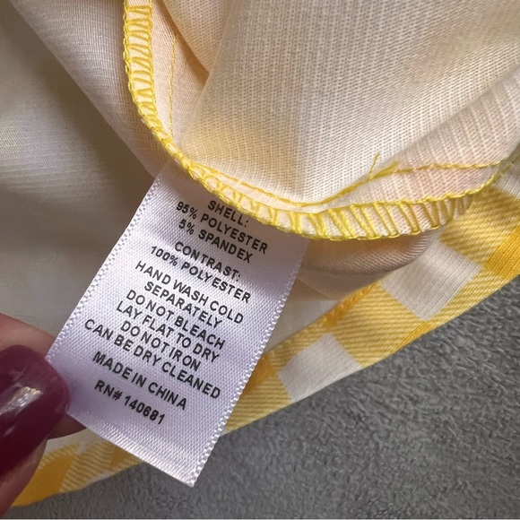 Unique Vintage x Smiley Daisy Gingham Retro Mod 60s Collared Dress Yellow Pink - Picture 12 of 13